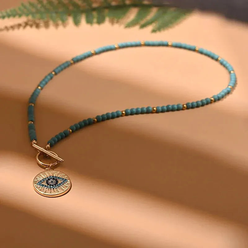 Colorful Stone Evil Eye Choker Necklace in gift box