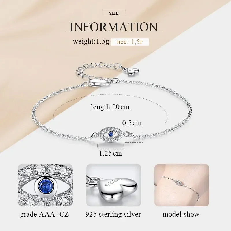 Sterling Silver 925 Evil Eye Bracelet