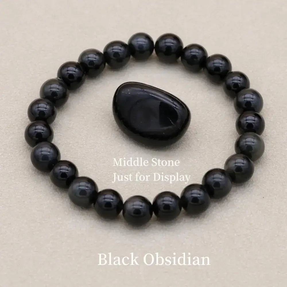 BLACK OBSIDIAN Adjustable bracelet detail with natural stones, promoting positive energy