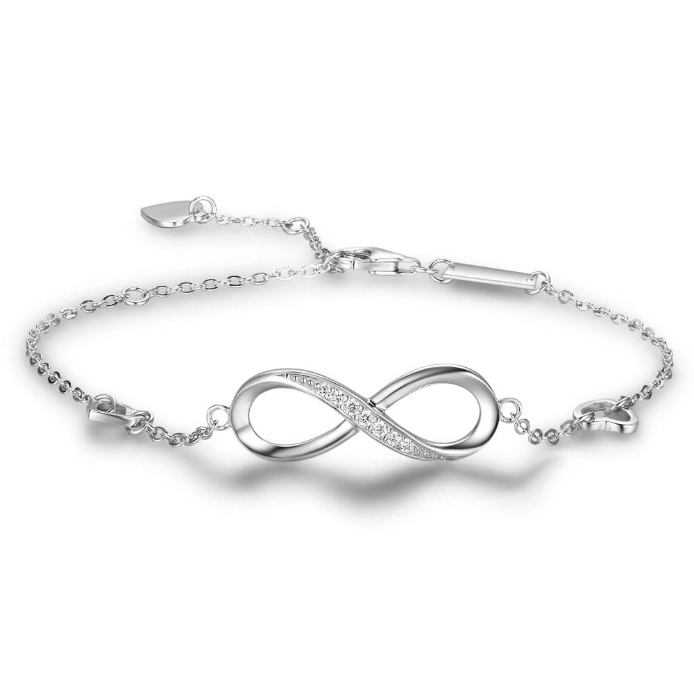 Infinite Love Silver Bracelet on white background, sterling silver jewelry