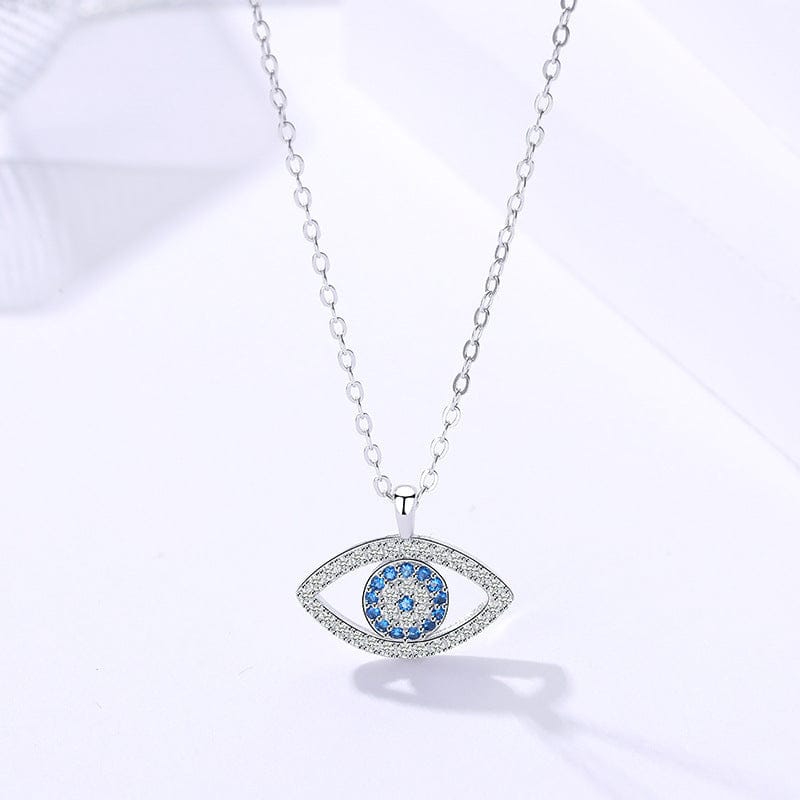 S925 Sterling Silver Mystic Evil Eye Pendant on white background, protection jewelry