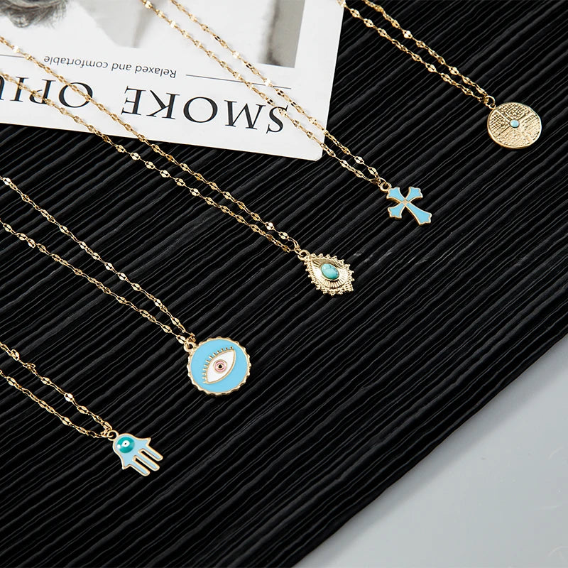 Blue evil eye cross necklace jewelry gift for women protection spiritual charm elegant fashion necklace