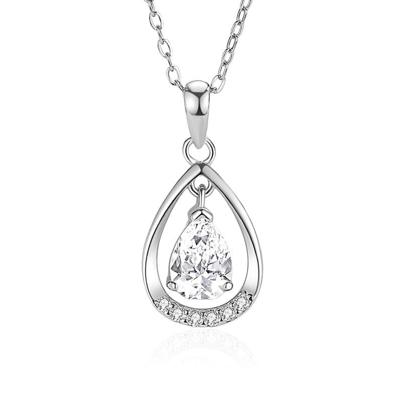925 Sterling Silver Angel Tears Necklace on white background, healing crystal jewelry