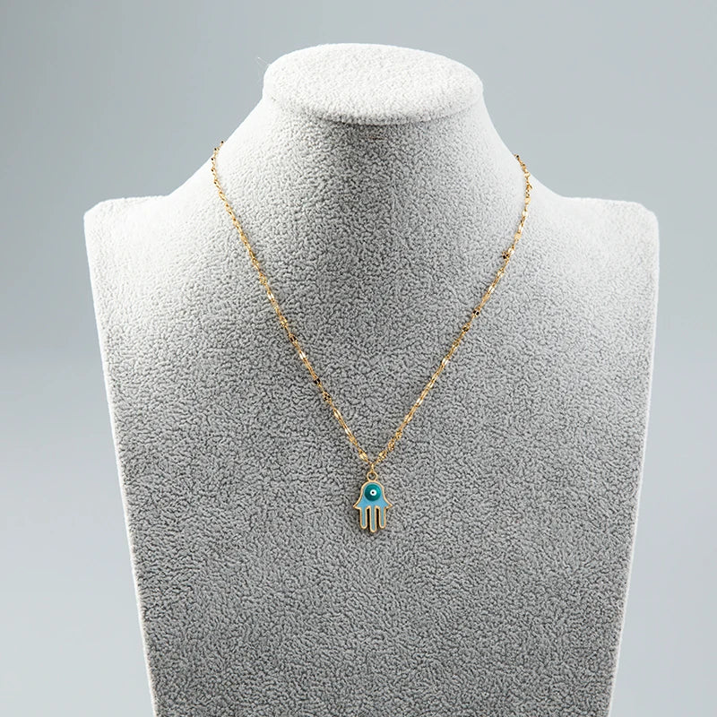 Stainless steel evil eye cross necklace vintage fashion style